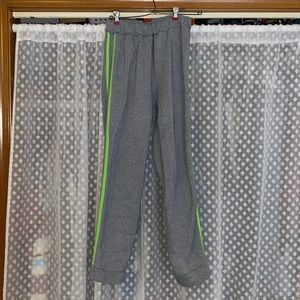 Grey sweatpants with neon green stripe down sides